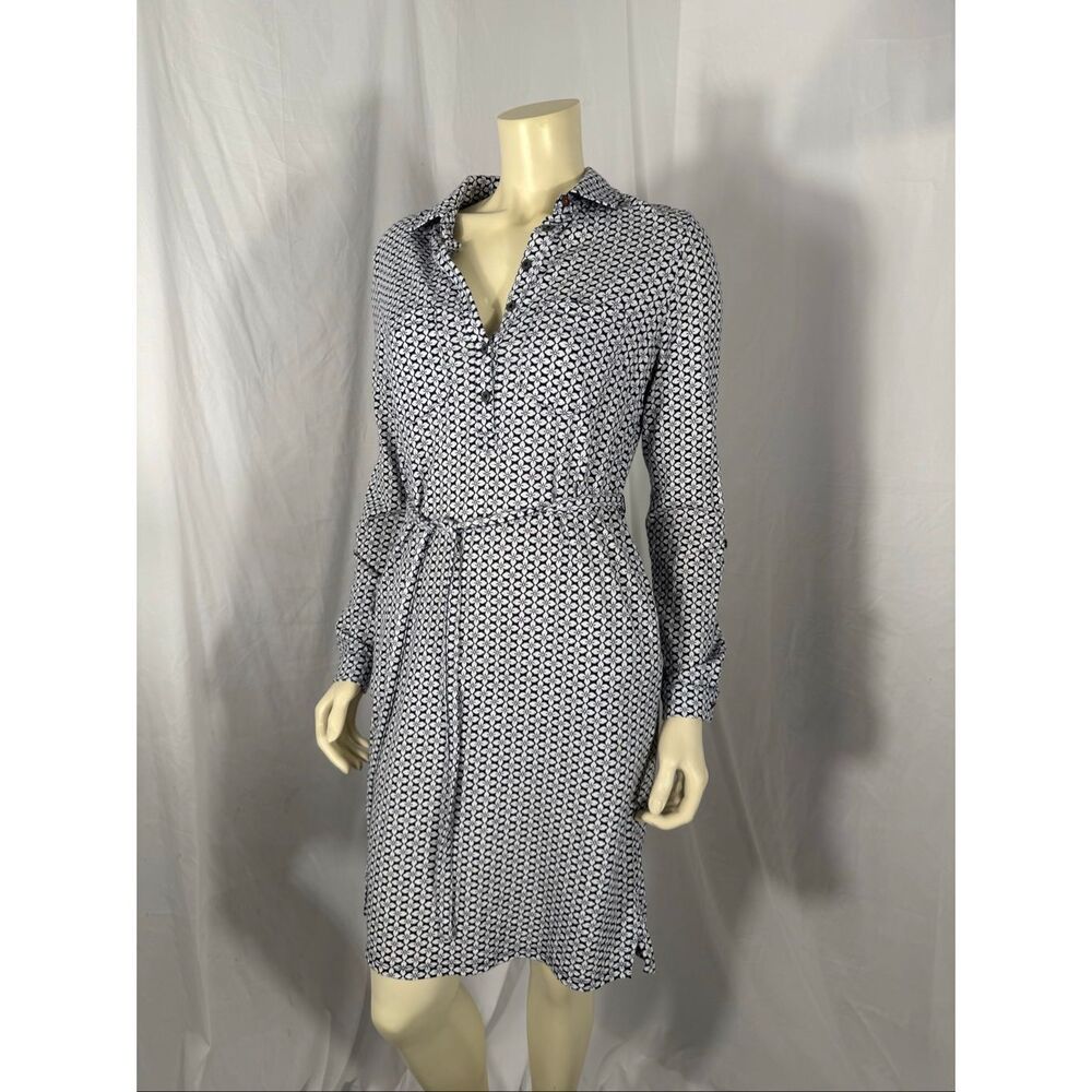 Boden Women’s US 6R Navy White Floral Shirt Dress Long Sleeve Collared Self Tie